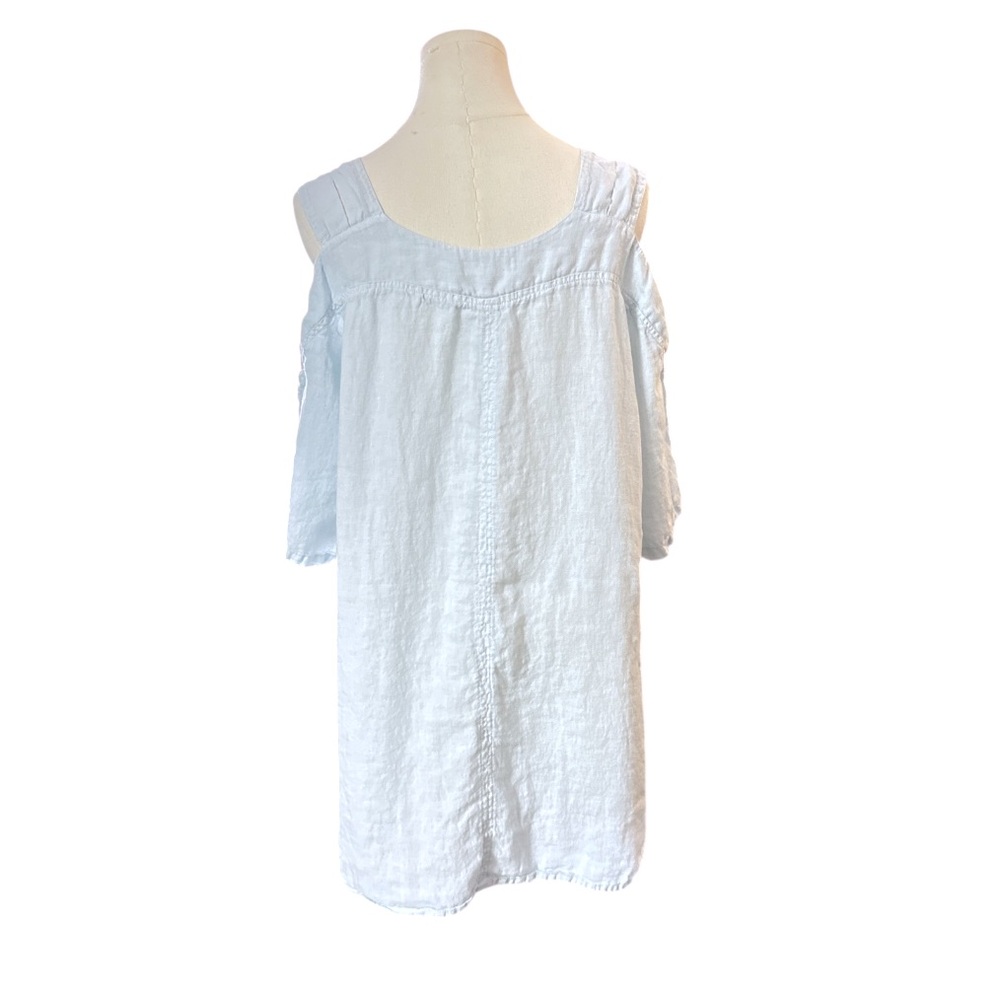 John‎ P Greece 100% Linen Sky Blue Cold Shoulder Blouse size S (E26) - Picture 2 of 8
